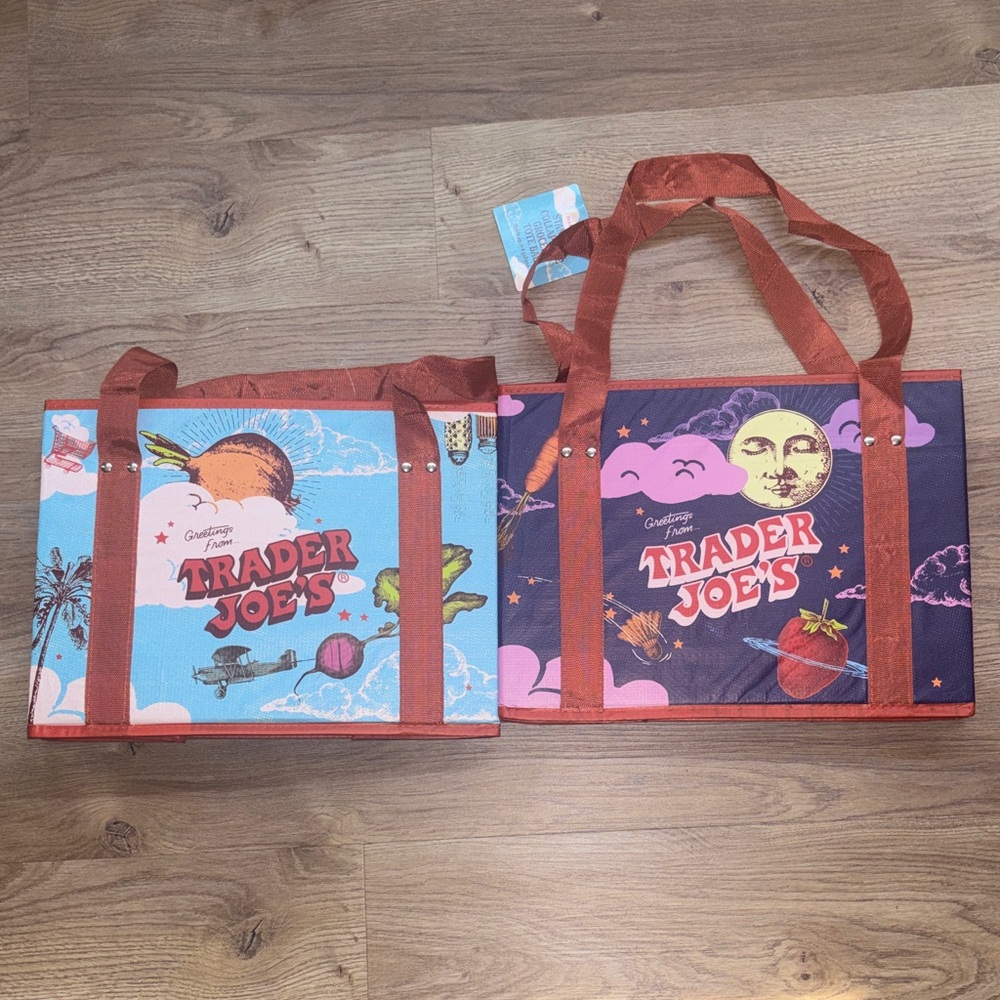 Trader Joe's Stand-Up Collapsible Grocery Tote Bags 6 Gallon 2-Pack Multicolor